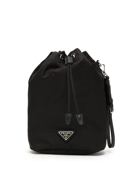 prada logo plaque re-nylon drawstring pouch|Black Re.